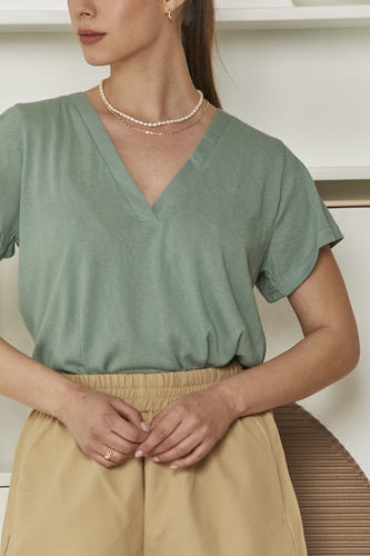 MOMA Wardrobe Essential | Sage Green V - Neck Tee