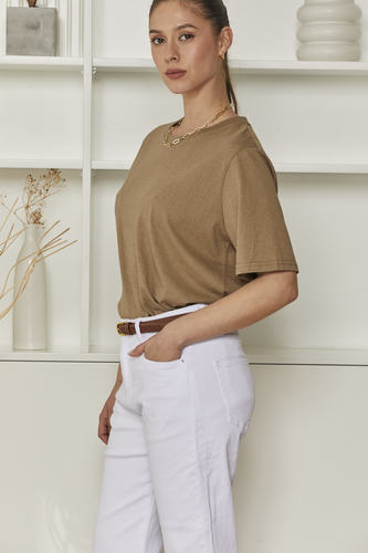 MOMA Relaxed Fit Crew Neck Top | Khaki, Timeless & Versatile
