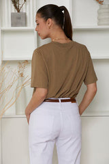 MOMA Relaxed Fit Crew Neck Top | Khaki, Timeless & Versatile