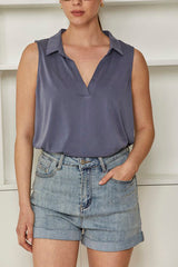 MOMA Slate Blue Sleeveless Polo Top | Minimalist Design, Max Versatility