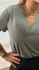 MOMA Relaxed Fit V - Neck Top | Light Grey, Timeless & Versatile