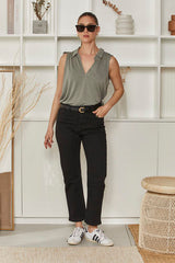 MOMA Wardrobe Essential | Sage Green Sleeveless Polo Top