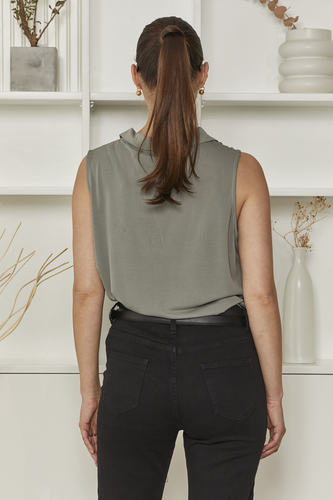 MOMA Wardrobe Essential | Sage Green Sleeveless Polo Top