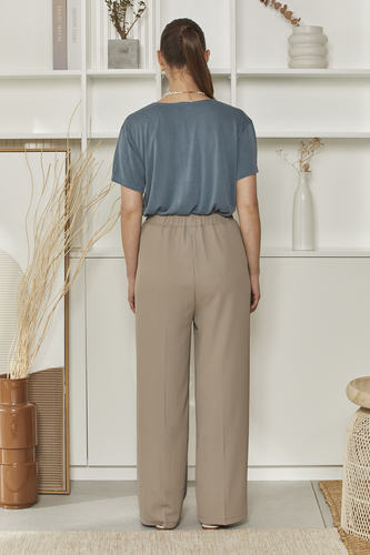 MOMA Relaxed Fit Satin V - Neck Shirt | Slate Blue, Timeless & Sophisticated