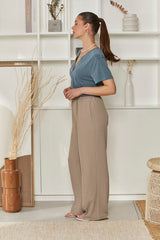 MOMA Relaxed Fit Satin V - Neck Shirt | Slate Blue, Timeless & Sophisticated