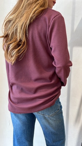 MOMA Mauve Waffle Knit V - Neck Top | Effortless Textured Chic