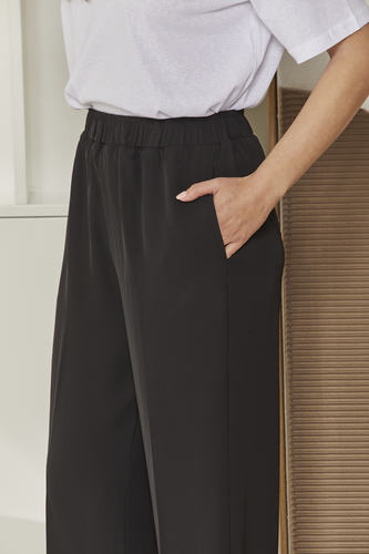 MOMA Chic Elastic - Waist Black Wide - Leg Trousers