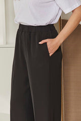 MOMA Chic Elastic - Waist Black Wide - Leg Trousers