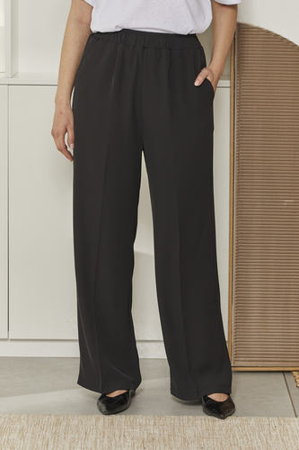 MOMA Chic Elastic - Waist Black Wide - Leg Trousers