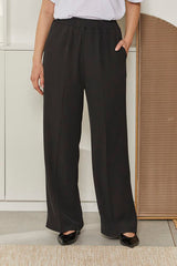 MOMA Chic Elastic - Waist Black Wide - Leg Trousers