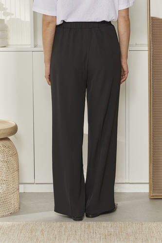 MOMA Chic Elastic - Waist Black Wide - Leg Trousers