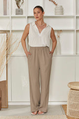 MOMA Smooth Elastic - Waist Khaki Wide - Leg Pants