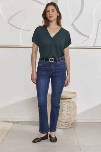 MOMA Chic Belted Blue Straight - Leg Denim Pants