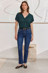 MOMA Chic Belted Blue Straight - Leg Denim Pants