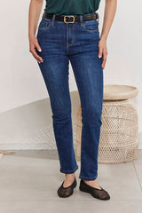 MOMA Chic Belted Blue Straight - Leg Denim Pants