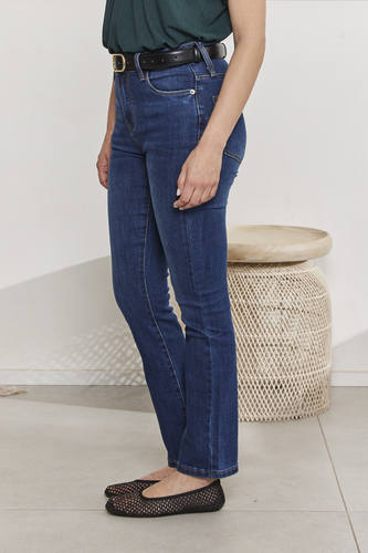 MOMA Chic Belted Blue Straight - Leg Denim Pants