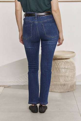 MOMA Chic Belted Blue Straight - Leg Denim Pants