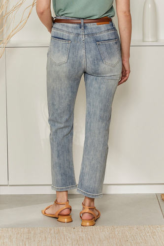 MOMA Belted Light Blue Straight - Leg Jeans