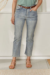 MOMA Belted Light Blue Straight - Leg Jeans