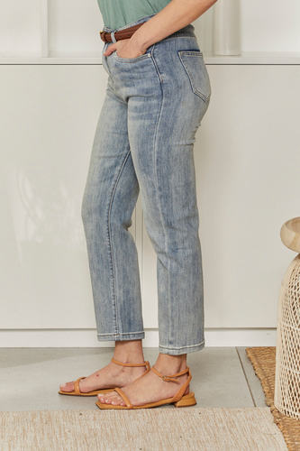 MOMA Belted Light Blue Straight - Leg Jeans