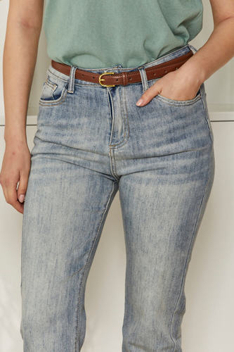 MOMA Belted Light Blue Straight - Leg Jeans