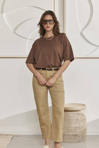 MOMA Stylish Khaki Cropped Pants