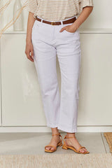MOMA Comfortable Belted White Cropped Jeans