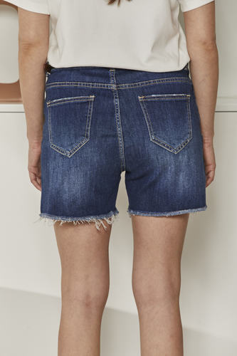 MOMA Trendy Belted Blue Distressed Denim Shorts
