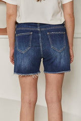 MOMA Trendy Belted Blue Distressed Denim Shorts