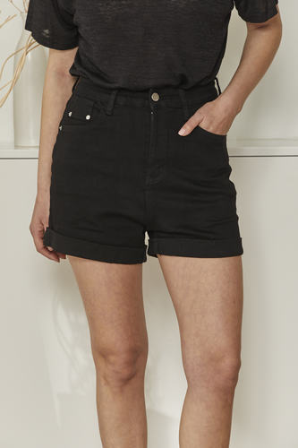 MOMA Casual Black Cuffed Denim Shorts