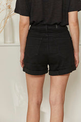 MOMA Casual Black Cuffed Denim Shorts