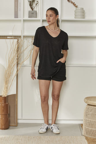MOMA Casual Black Cuffed Denim Shorts