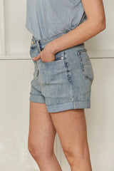 MOMA Comfortable Light Blue Cuffed Denim Shorts