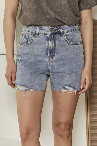 MOMA Trendy Light Blue Distressed Denim Shorts
