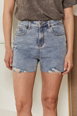 MOMA Trendy Light Blue Distressed Denim Shorts
