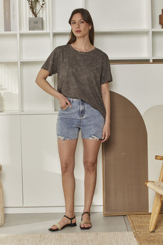 MOMA Trendy Light Blue Distressed Denim Shorts