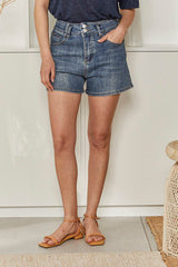 MOMA Casual High - Waisted Blue Denim Shorts