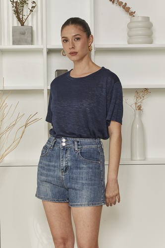 MOMA Casual High - Waisted Blue Denim Shorts