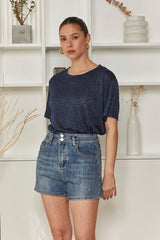 MOMA Casual High - Waisted Blue Denim Shorts