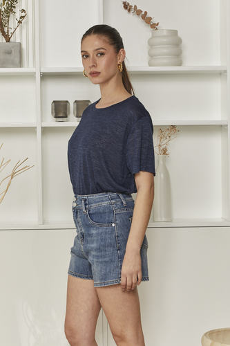 MOMA Casual High - Waisted Blue Denim Shorts
