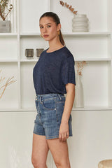 MOMA Casual High - Waisted Blue Denim Shorts