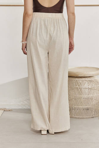 MOMA Comfortable Beige Linen Wide - Leg Pants