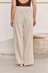 MOMA Comfortable Beige Linen Wide - Leg Pants