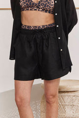 MOMA Casual Black Linen Shorts