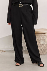 MOMA Casual Black Belted Wide - Leg Pants