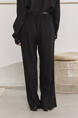 MOMA Casual Black Belted Wide - Leg Pants