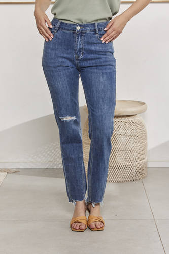 MOMA Stylish Blue Distressed Flare Jeans
