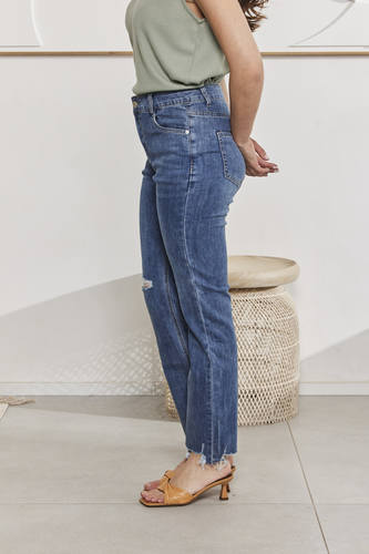 MOMA Stylish Blue Distressed Flare Jeans