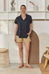 MOMA Relaxed Beige Elastic - Waist Shorts