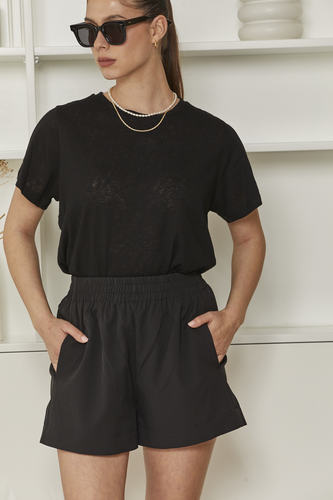 MOMA Minimalist Black Elastic - Waist Shorts